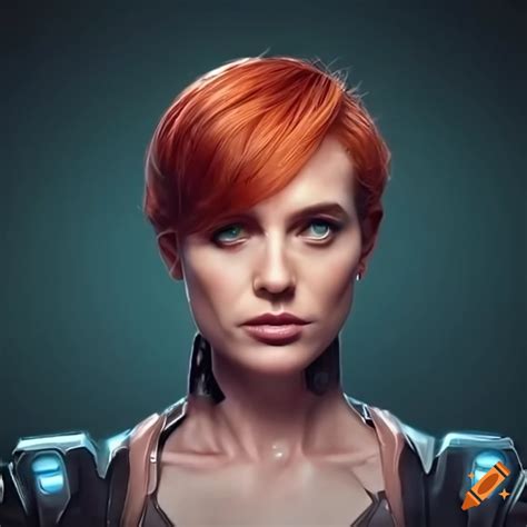 Character Design Of A Strong Woman With Red Hair And Futuristic Clothing