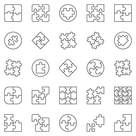 Puzzel Schets Pictogrammen Set Decoupeerzaag Puzzels Vector Symbolen