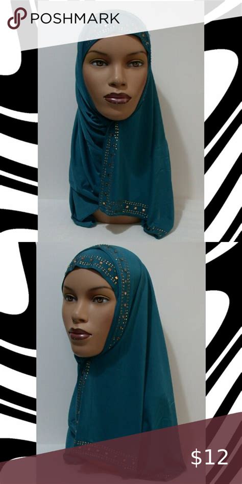 Teal Blue Slip On One Piece Mona Rhinestone Instant Hijab In 2024