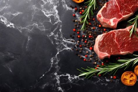 Premium Ai Image Steak Grill Fried Food Herb Red Dark Background Beef