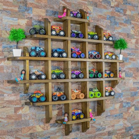 Natural Wooden Monster Truck Storage Monster Truck Display Case