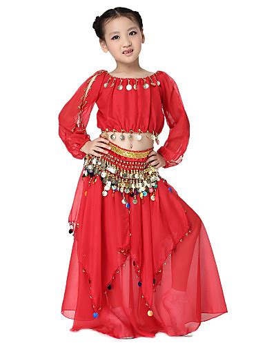 Dancewear Chiffon With Coins Belly Dance Outfits Top And Belt And