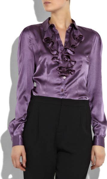 Mcq By Alexander Mcqueen Ruffle Front Silk Satin Blouse In Purple Plum