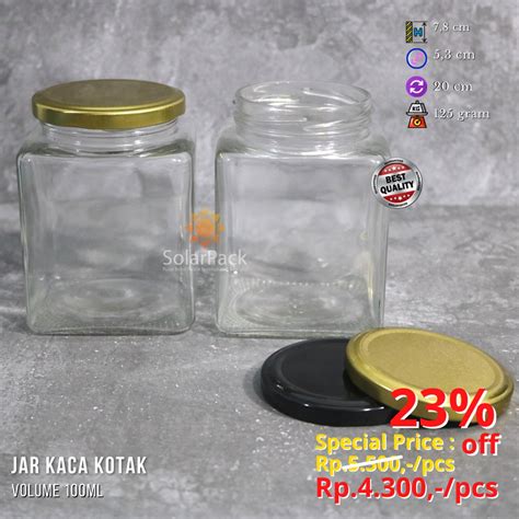 Jual Jar Kaca Ml Kotak Tutup Emas Hitam Minimal Order Pcs