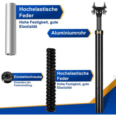 SWANEW Fahrrad Sattelstütze schwarz Aluminium Spring Federsattelstütze