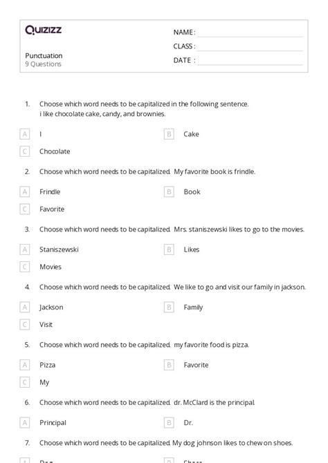 Punctuation Worksheets For Th Grade On Quizizz Free Printable