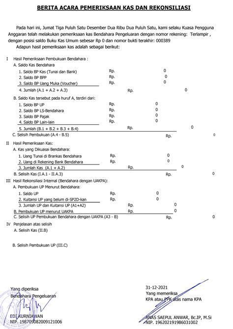 Berita Acara Pemeriksaan Kas Pan Rekonsiliasi Berita Acara The Best