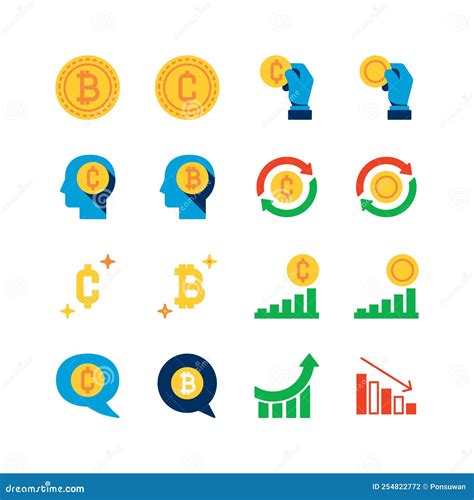 Conjunto De Iconos Planos De Bitcoin Colecci N De Elementos De Esquema