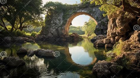 Arch Roman Bridge Across the River.Monument of Ancient Roman ...