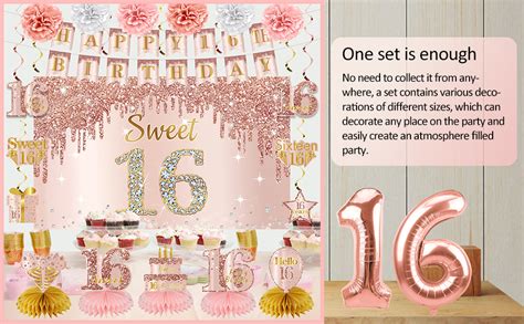 Turypaty Sweet 16th Birthday Decorations Kit For Girls