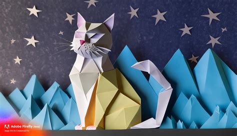 Firefly Cat Made Of Origami Paper With Mountains A By Printinredink On