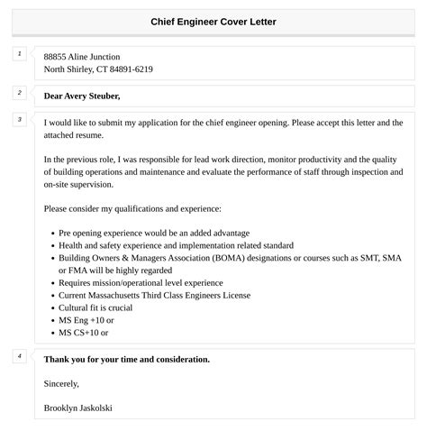 Chief Engineer Cover Letter Velvet Jobs