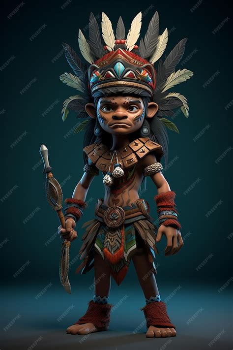 Personnage 3d De La Tribu Dayak De Dessin Animé Photo Premium