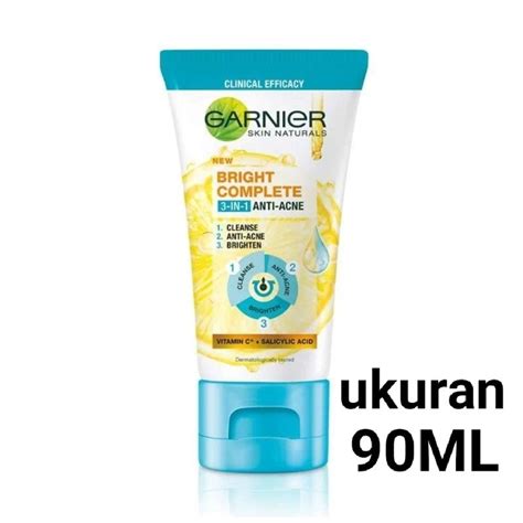 Jual Garnier Bright Complete 3 In 1 Anti Acne Facial Wash 90ml Shopee