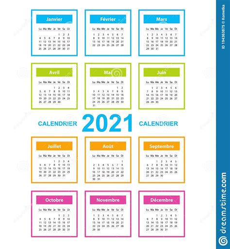 Calendario De A O Franc S Color Con Forma Cuadrada Stock De