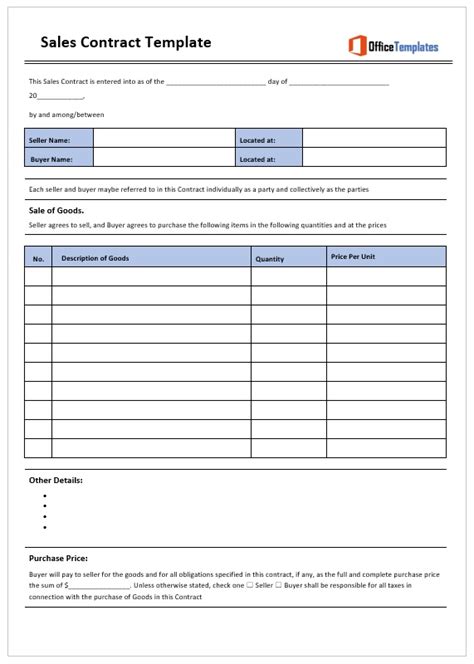 Sales Contract Template 02 Office Templates