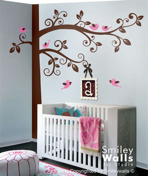 Swirly Tree Wall Decal Huge Swirly Tree With Birds Wall Decal Etsy