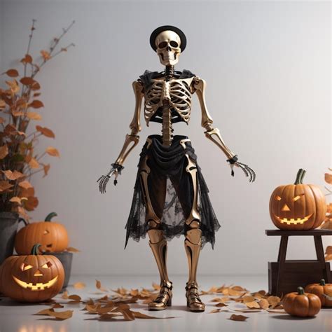 Premium Ai Image Skeleton Wearing Dress