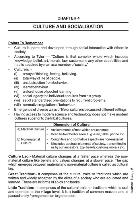 Cbse Notes Class Sociology Culture And Socialization