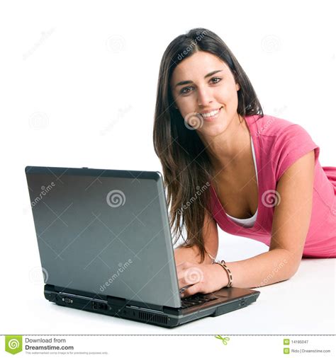 Smiling Girl Working On Laptop Stock Image Image Of Floor Latin