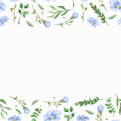 Watercolor Spring Floral Frame Blue Flowers And Green Leaves Seamless