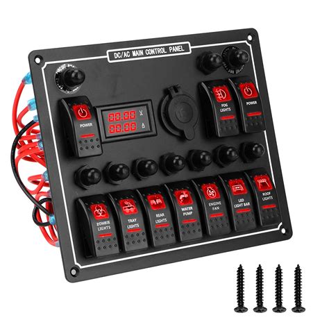 Gang Marine Rocker Switch Panel With Digital Voltage Display