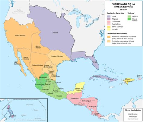 Map of Spanish North America. The viceroyalty of New Spain in 1794 and ...