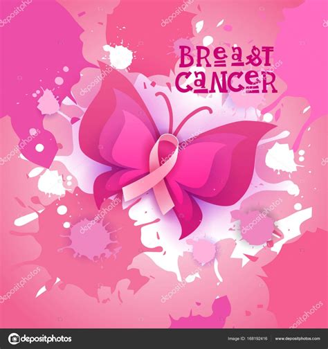 Pink Ribbon Butterfly Breast Cancer Awareness Banner Stock Vector By