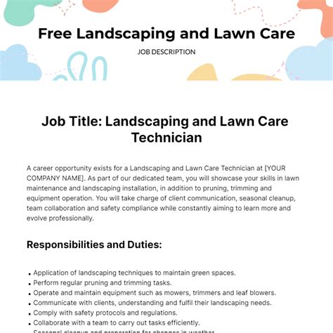 Free Landscaping And Lawn Care Job Description Template Edit Online