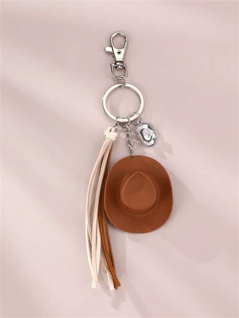 1pc Western Cowboy Keychain With Multi Color Cowboy Hat Cow Print Hat