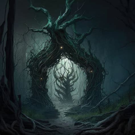 Cursed And Twisted Forest Of Thorns Fantasy Art Ai Generation Stock