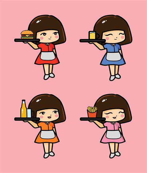 Set Of Cute Waitress 4266278 Vector Art At Vecteezy