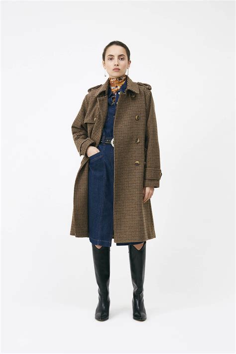 Manteau Long En Laine Pied De Poule Suncoo