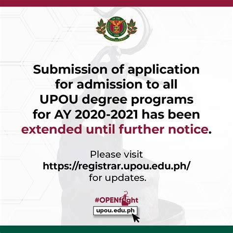 Submission of application for admission to all UPOU degree programs for ...