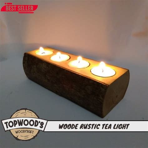 Jual TOPWOOD RUSTIC TEA LIGHT WOOD CANDLE HOLDER TEMPAT LILIN KAYU