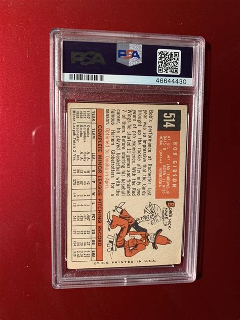 1959 Topps 514 Bob Gibson Signed Autograph RC HOF Rookie Card PSA 10