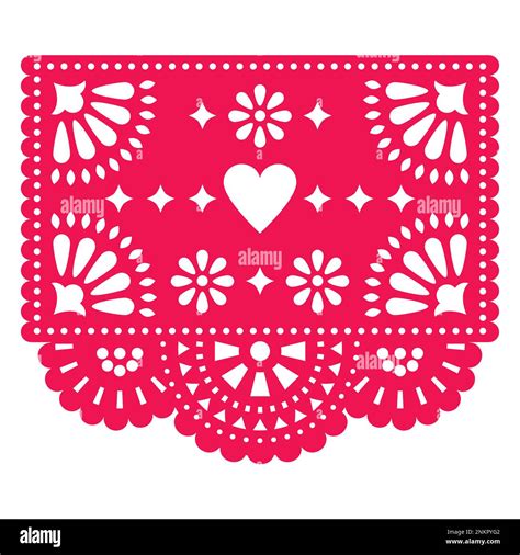 Mexican Traditional Papel Picado Vector Design With Heart And Flowers