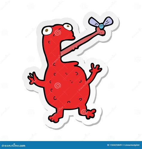 Sticker Of A Cartoon Poisonous Frog Catching Fly Stock Vector