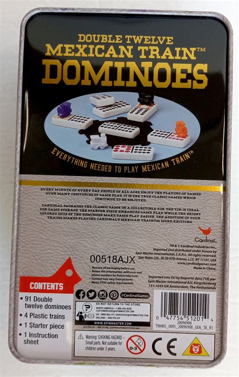 Dominoes Double Color Dot Cardinal Tiles Tin Case Mexican Train