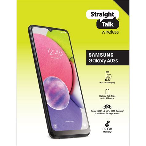 Black Straight Talk Samsung Galaxy A03s Prepaid Smartphone 32 Gb 6 5