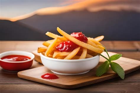 Premium Photo | A plate of french fries with ketchup and ketchup