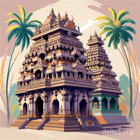 Serene Watercolor Painting of a Temple Gopuram | Dalle3 AI