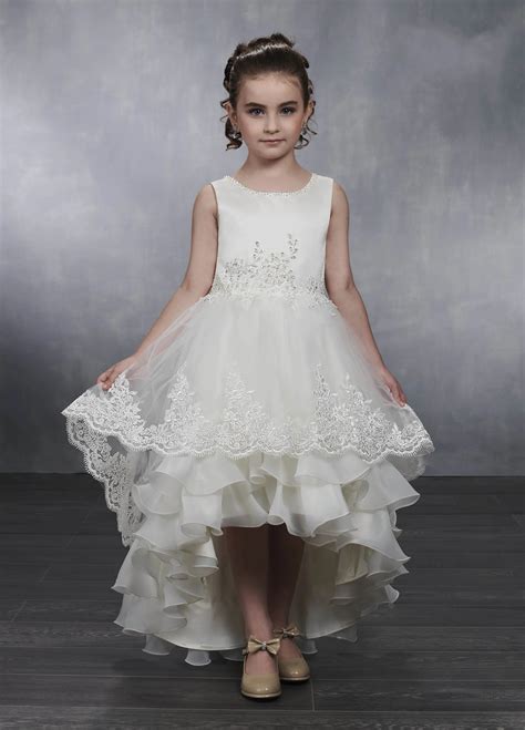 Hi Low Flower Girl Dress Appliques Formal Eucharist Dinner Tuxedo