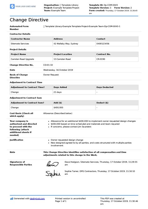 Change Directive template (Construction and industrial projects)