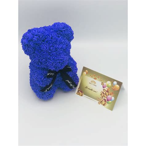 Urs Floral Albastru Personalizabil Cu Felicitare Personalizabila