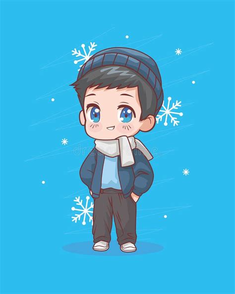 Little Boy Anime Wearing Winter Clothes Stock Vector - Illustration of ...