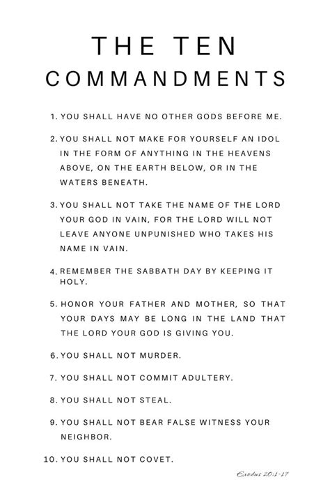 The Ten Commandments Exodus 20 1 17 Printable Christian Art