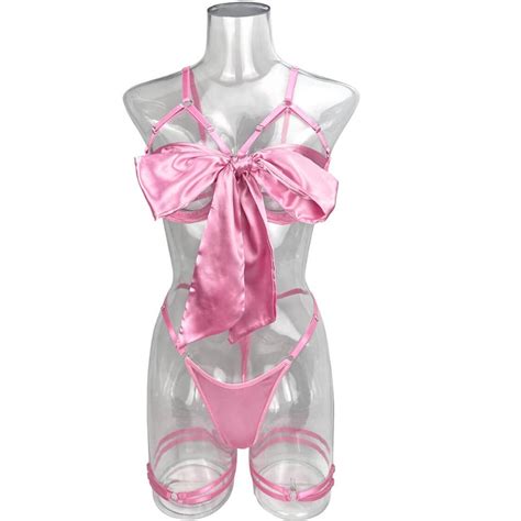 Open Bra Lingerie Set Pink Beach Bikini