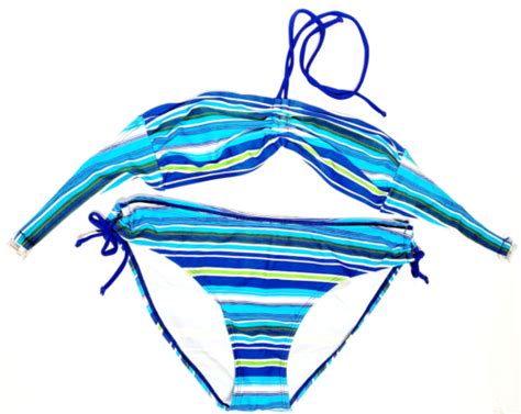 eleMar Damen Bademode Frauen Bikini navy azur grün weiß gestreift CUP B