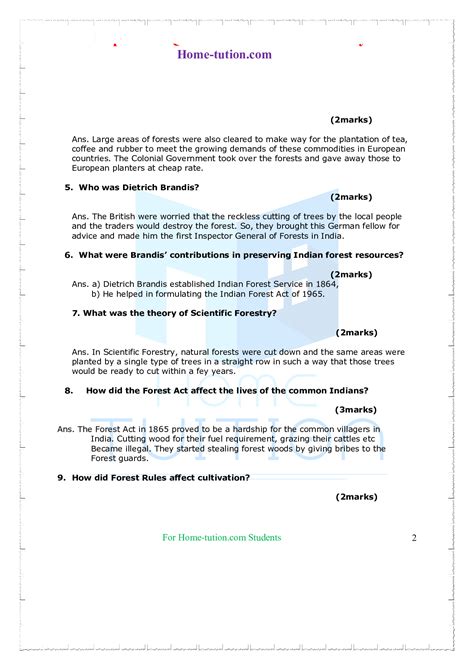 Important Questions For Cbse Class Sst History Chapter Forest